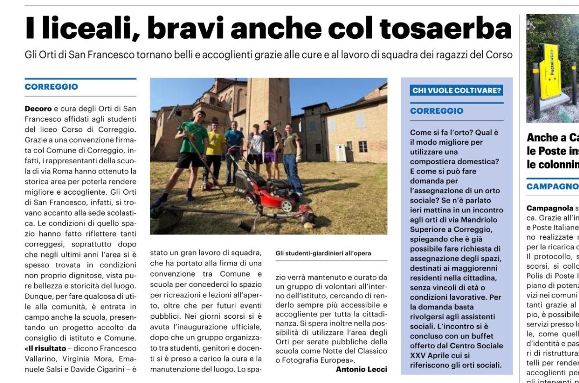 articolo giornale pulizia Orti di San Francesco