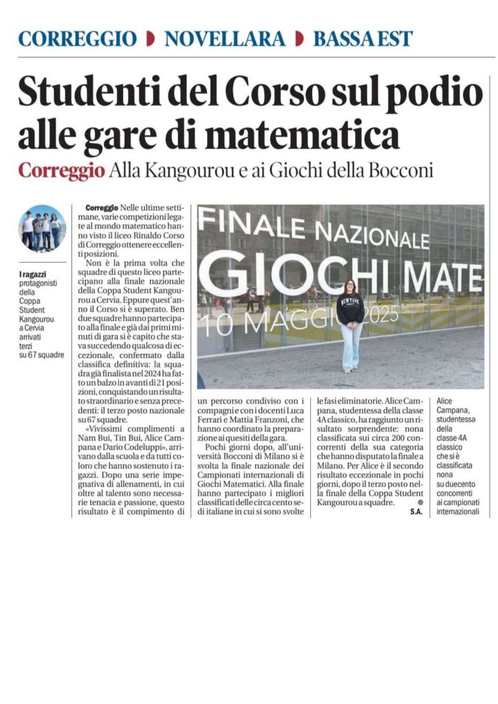 articolo giornale gare di matematica